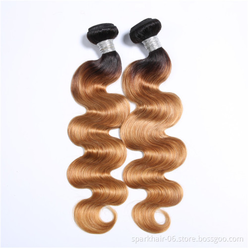 9a 100g SPARK Remy Human Hair Weaving Bundle for Women Weave Hair Extension Brazilian Ombre Black Light Brown Body Wave 1b/27